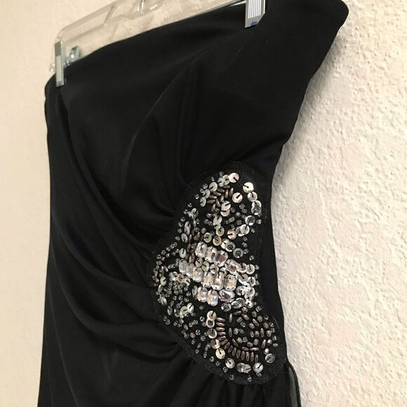 Teaze Me Y2K retro black strapless pull on high/low party prom mini dress 6* - Picture 7 of 12